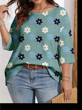 SHEIN Sage Green Floral Print Relaxed Tunic